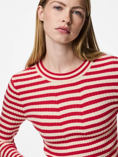 Pieces - Pccrista Ls O-Neck - Trui met ronde hals - Rood - 17115047