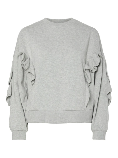 Pieces - Pcjina Ls O-Neck Frill Sweat J - Trui met ronde hals - Middengrijs - 17160493