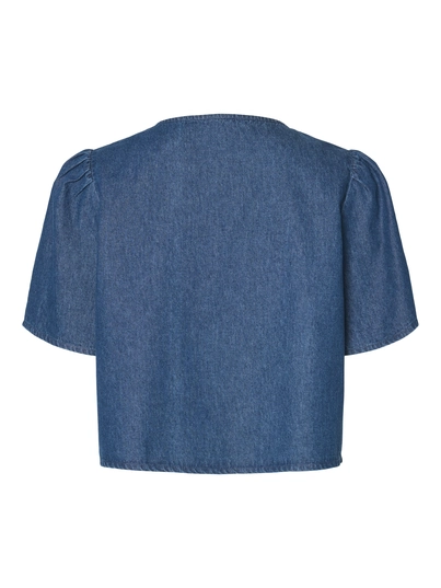 Pieces - Spijkerblouse korte mouw - Donkere denim - Pctenim Ss Top Wvn Bc - 17157937