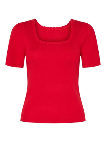 Pieces - T-shirt korte mouw - Rood - Pcjuline Ss Rev Knit Tee Bc - 17159166