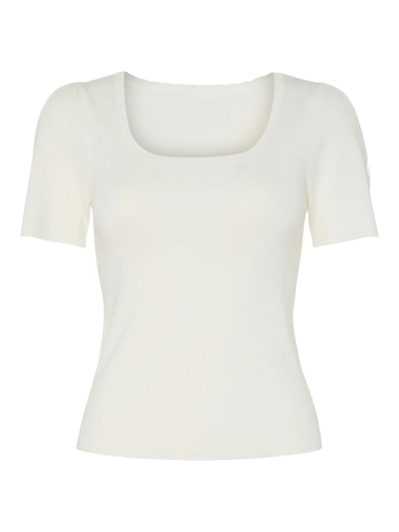 Pieces - T-shirt korte mouw - Wit - Pcjuline Ss Rev Knit Tee Bc - 17159166