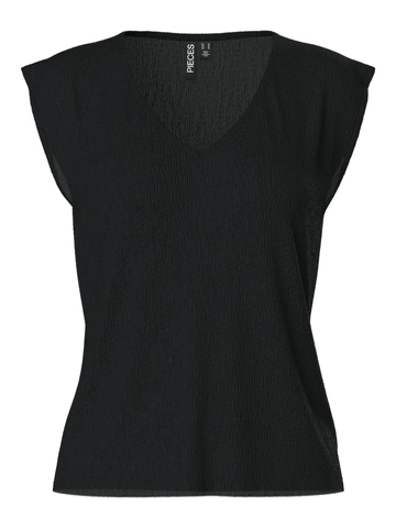 Pieces - T-shirt korte mouw - Zwart - Pcflora Ss V-Neck Top Jrs Bc - 17155405