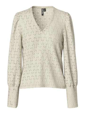 Pieces - T-shirt lange mouw - Ecru - Pcchristy New Ls Top - 17120347
