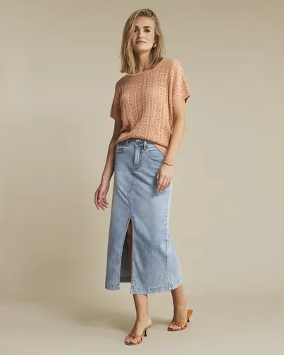 Red Button - Denim rok - Gebleekte denim - Alina skirt frontslit