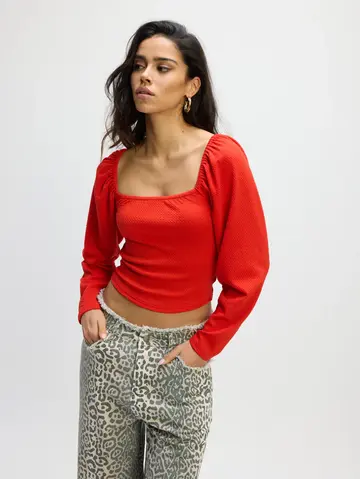 Refined - T-shirt lange mouw - Rood - Cherry Top - R2502528615