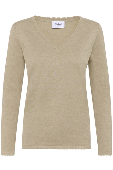 St.Tropez - Trui met ronde hals - Taupe - MilaSZ LS V-Neck Pullover