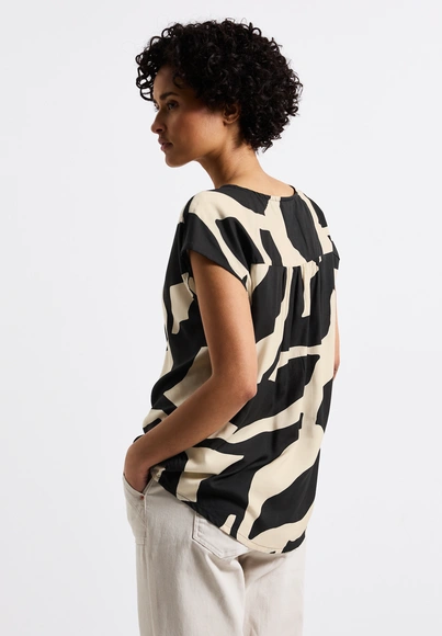 Street One - Blouse korte mouw - Donkergrijs - LTD QR Blouse Top w button pan - A345739