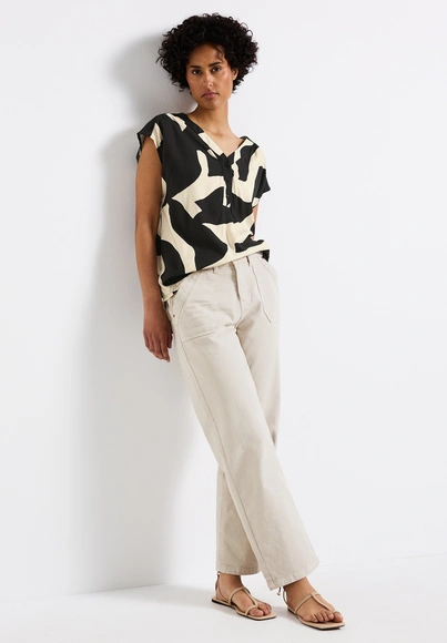 Street One - Blouse korte mouw - Donkergrijs - LTD QR Blouse Top w button pan - A345739