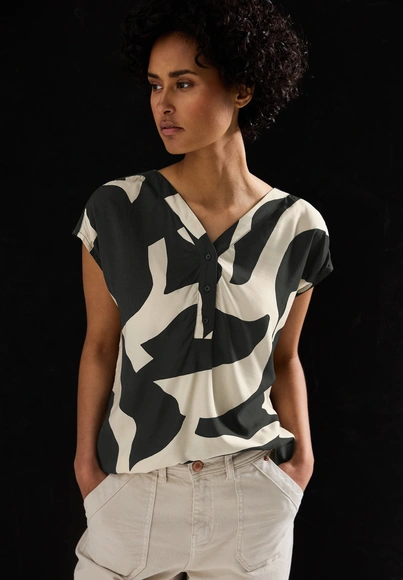 Street One - Blouse korte mouw - Donkergrijs - LTD QR Blouse Top w button pan - A345739