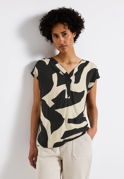 Street One - Blouse korte mouw - Donkergrijs - LTD QR Blouse Top w button pan - A345739