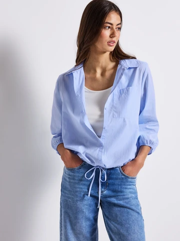 Street One - Blouse lange mouw - Lichtblauw - Chambray Shirtcollar blouse - 345800