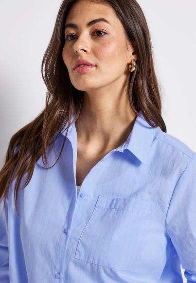 Street One - Blouse lange mouw - Lichtblauw - Chambray Shirtcollar blouse - 345800