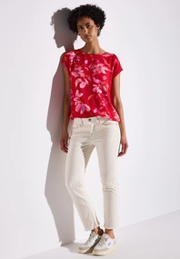Street One - Blouse lange mouw - Rood - Roundneck blouse w dropped sho
