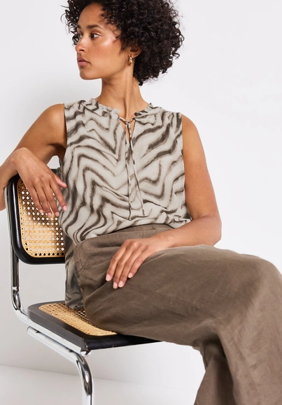 Street One - Blouse mouwloos - Beige - chiffon blousetop w fri - 345809