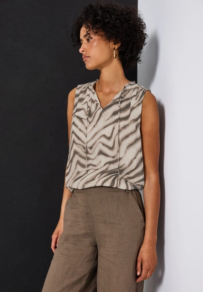 Street One - Blouse mouwloos - Beige - chiffon blousetop w fri - 345809