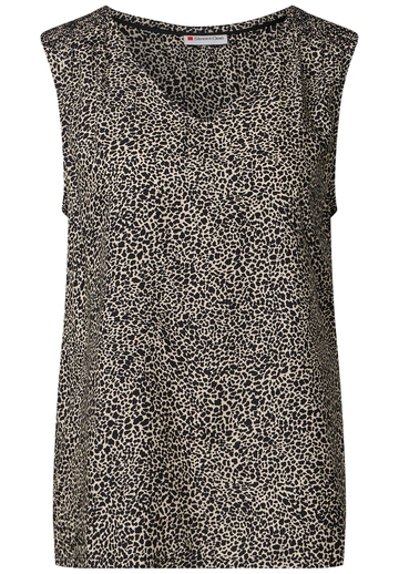 Street One - Blouse mouwloos - Beige - V-neck blouse w smok detail - 345737