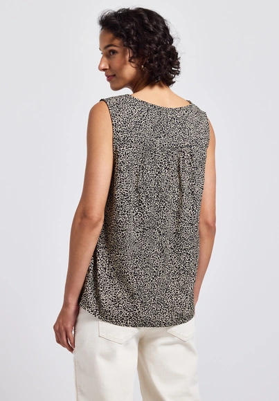 Street One - Blouse mouwloos - Beige - V-neck blouse w smok detail - 345737