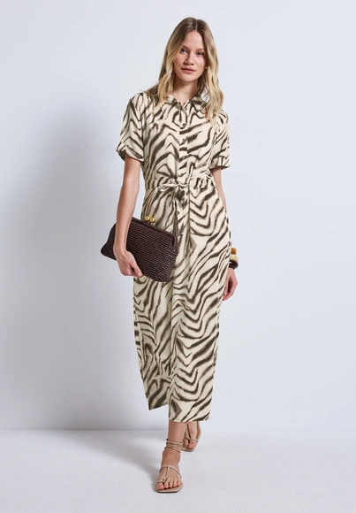 Street One - Jurk - Beige - Maxi Viscose Shirt Dress_AOP - A144565 Maxi Viscose Shirt Dress_AO