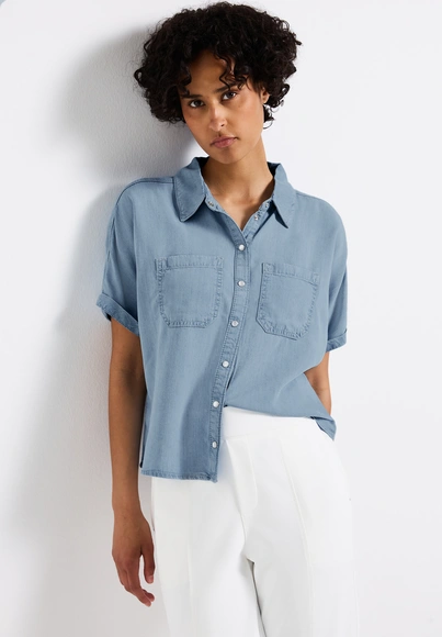 Street One - Spijkerblouse korte mouw - Vintage Denim - Denim-Blouse tencel - 345721