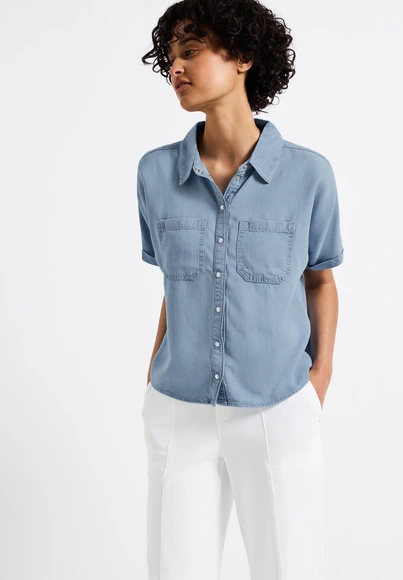 Street One - Spijkerblouse korte mouw - Vintage Denim - Denim-Blouse tencel - 345721
