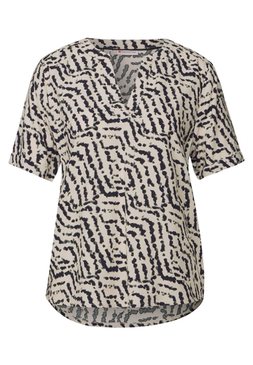 Street One - Spijkerblouse lange mouw - Beige - LTD QR Splitneck blouse w turn
