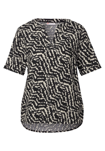 Street One - Spijkerblouse lange mouw - Zwart - LTD QR Splitneck blouse w turn