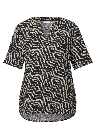 Street One - Spijkerblouse lange mouw - Zwart - LTD QR Splitneck blouse w turn