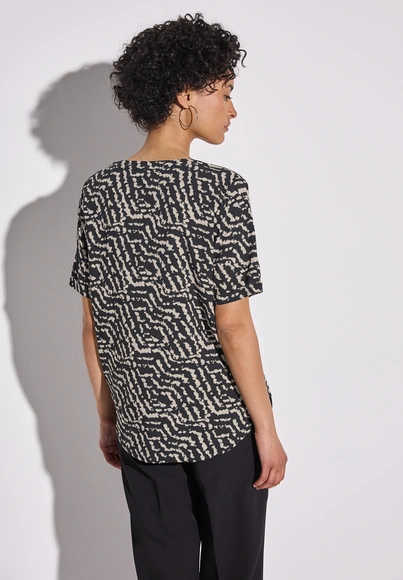 Street One - Spijkerblouse lange mouw - Zwart - LTD QR Splitneck blouse w turn
