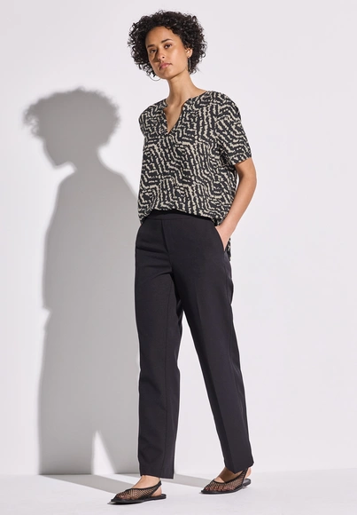 Street One - Spijkerblouse lange mouw - Zwart - LTD QR Splitneck blouse w turn