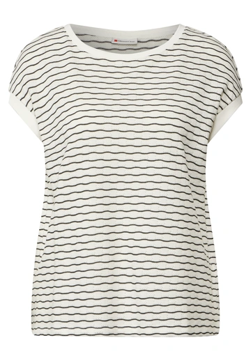 Street One - T-shirt korte mouw - Beige - fine wavy stripe knit - 323500