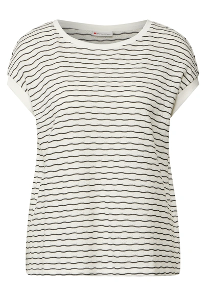 Street One - T-shirt korte mouw - Beige - fine wavy stripe knit - 323500