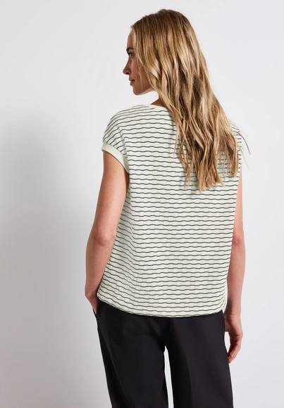 Street One - T-shirt korte mouw - Beige - fine wavy stripe knit - 323500