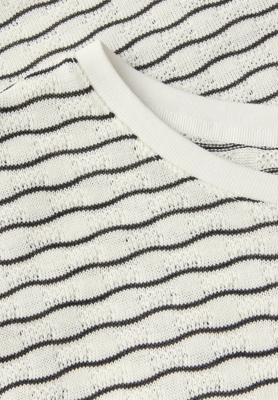 Street One - T-shirt korte mouw - Beige - fine wavy stripe knit - 323500