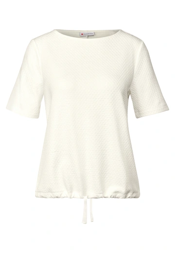 Street One - T-shirt korte mouw - Ecru - cosy structure shirt - 323331