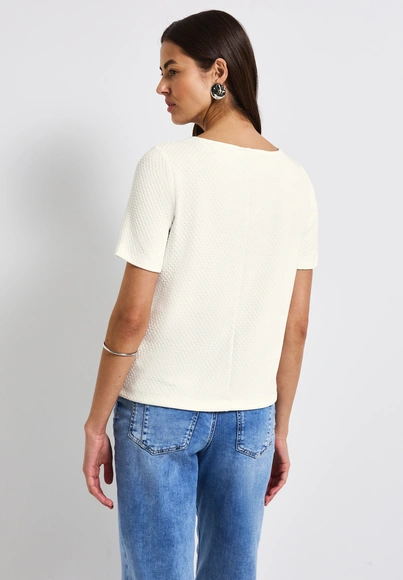 Street One - T-shirt korte mouw - Ecru - cosy structure shirt - 323331