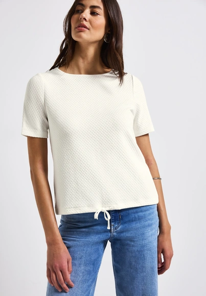 Street One - T-shirt korte mouw - Ecru - cosy structure shirt - 323331