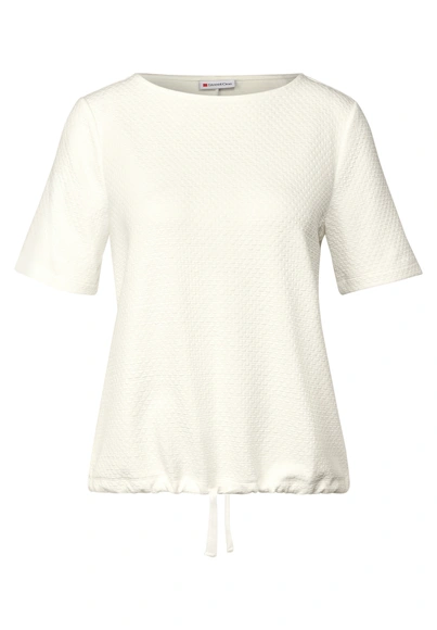 Street One - T-shirt korte mouw - Ecru - cosy structure shirt - 323331
