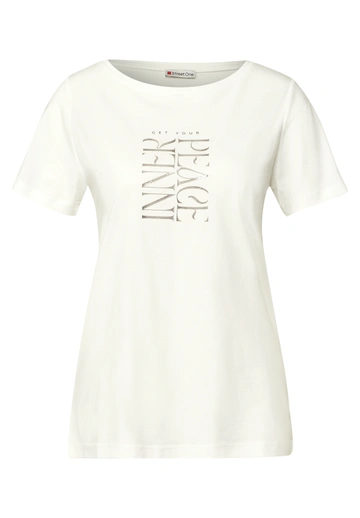 Street One - T-shirt korte mouw - Ecru - wording print shirt - 323577
