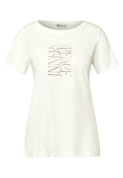 Street One - T-shirt korte mouw - Ecru - wording print shirt - 323577