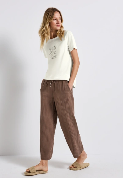 Street One - T-shirt korte mouw - Ecru - wording print shirt - 323577