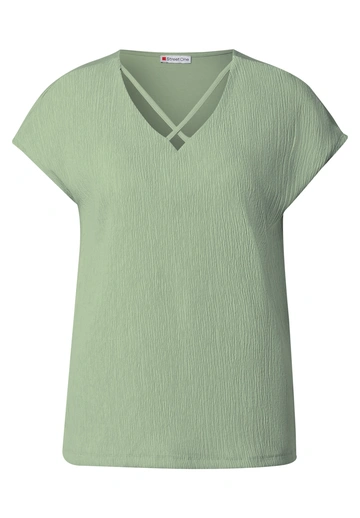 Street One - T-shirt korte mouw - Lichtgroen - structure shirt w.cross - 323555