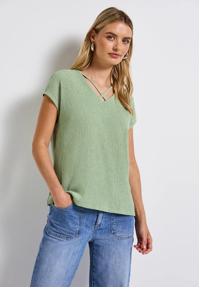 Street One - T-shirt korte mouw - Lichtgroen - structure shirt w.cross - 323555