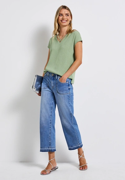 Street One - T-shirt korte mouw - Lichtgroen - structure shirt w.cross - 323555
