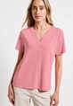 Street One - T-shirt korte mouw - Roze - linen look v-neck shirt - 323335