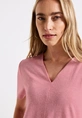Street One - T-shirt korte mouw - Roze - linen look v-neck shirt - 323335