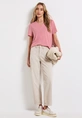 Street One - T-shirt korte mouw - Roze - linen look v-neck shirt - 323335