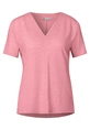Street One - T-shirt korte mouw - Roze - linen look v-neck shirt - 323335