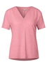 Street One - T-shirt korte mouw - Roze - linen look v-neck shirt - 323335