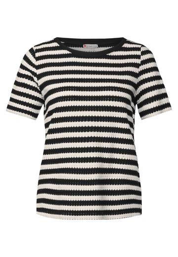 Street One - T-shirt korte mouw - Zwart - LTD QR summer yds stripe knit
