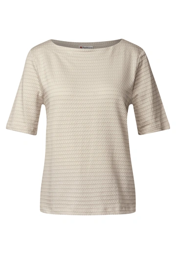 Street One - Trendy T-shirt korte mouw - Beige - LTD QR fine structure shirt